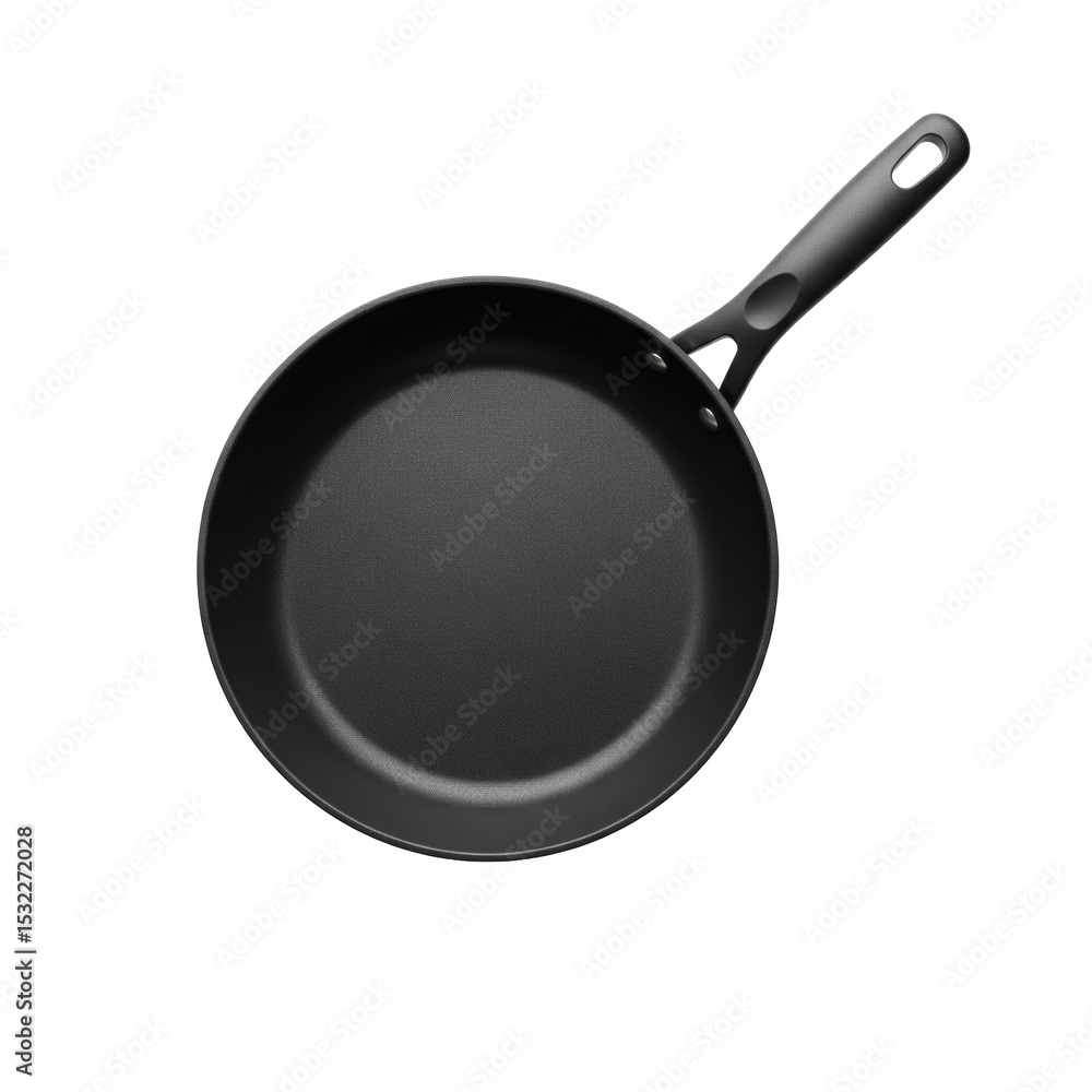 Black nonstick frying pan with long handle isolated on transparent background Black nonstick frying pan with long handle isolated on transparent background