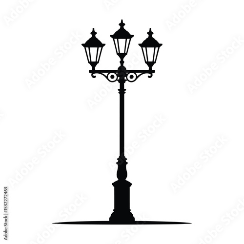 Triple lamp post silhouette city streetlight