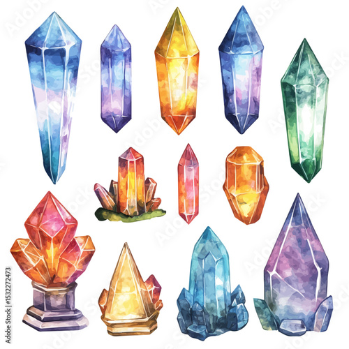 Teleportation Crystals, watercolor illustration vector, isolated on a white background.
