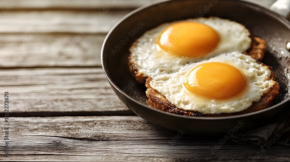 Delicious Fried Eggs on Toast in Pan Rustic Breakfast Food Delicious Fried Eggs on Toast in Pan Rustic Breakfast Food