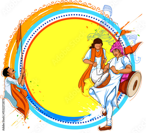 People playing dhol tasha in Lord Ganpati background for Ganesh Chaturthi festival of India