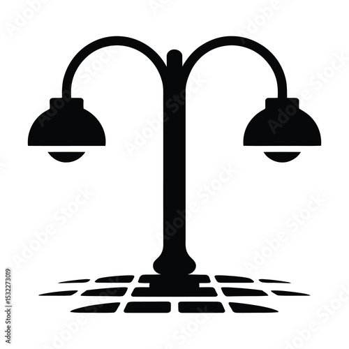Double lamp post streetlight icon illustration