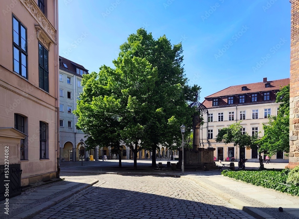 Naklejka premium Photo of the picturesque Nikolaiviertel, Berlin’s oldest quarter (c. 1200), located near Alexanderplatz and Berlin Palace, it is part of Alt-Berlin’s historic heart.