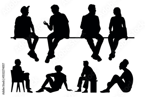Vector collection set of sitting people silhouettes.