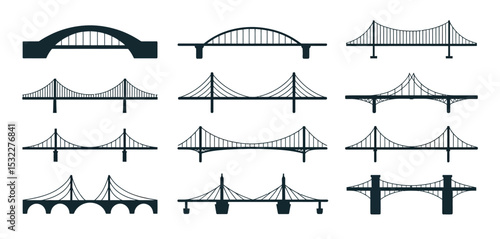 Collection of Different Bridge Types Silhouettes
