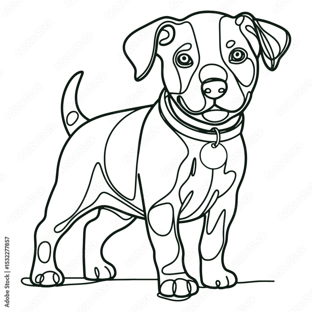 Fototapeta premium Cute Puppy Line Art Drawing Black and White Dog Illustration for Coloring Pages