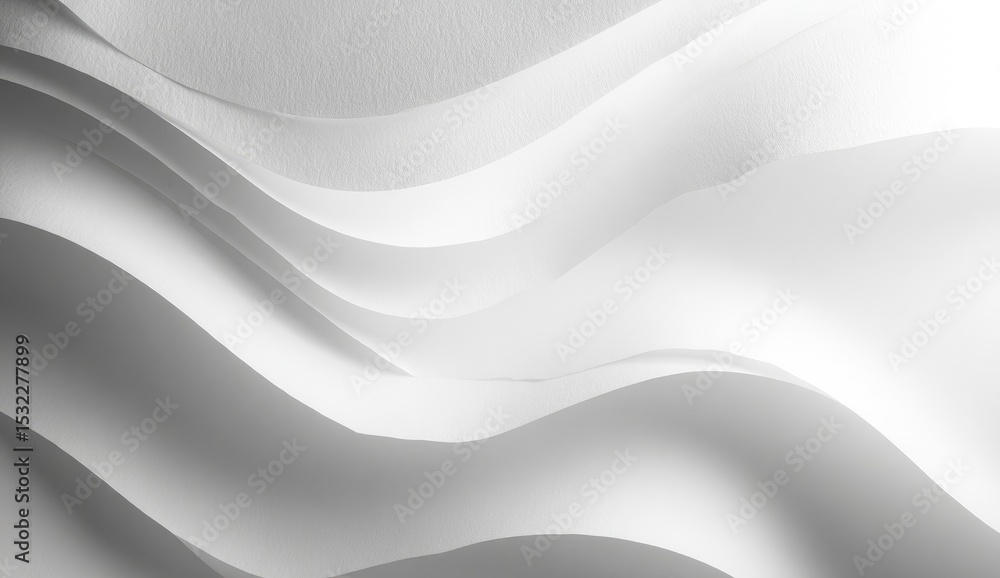 Obraz premium Abstract grayscale image of flowing, undulating white fabric or paper, creating soft, light waves and shadows