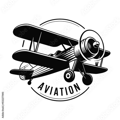 Vintage biplane aviation emblem design