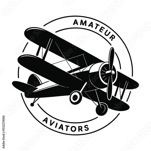 Vintage biplane amateur aviators emblem