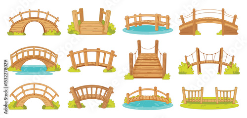 Twelve Cartoon Wooden Bridges Set for Game Design