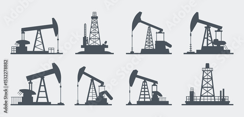 Collection of Oil Pump Jack and Drilling Rig Silhouettes