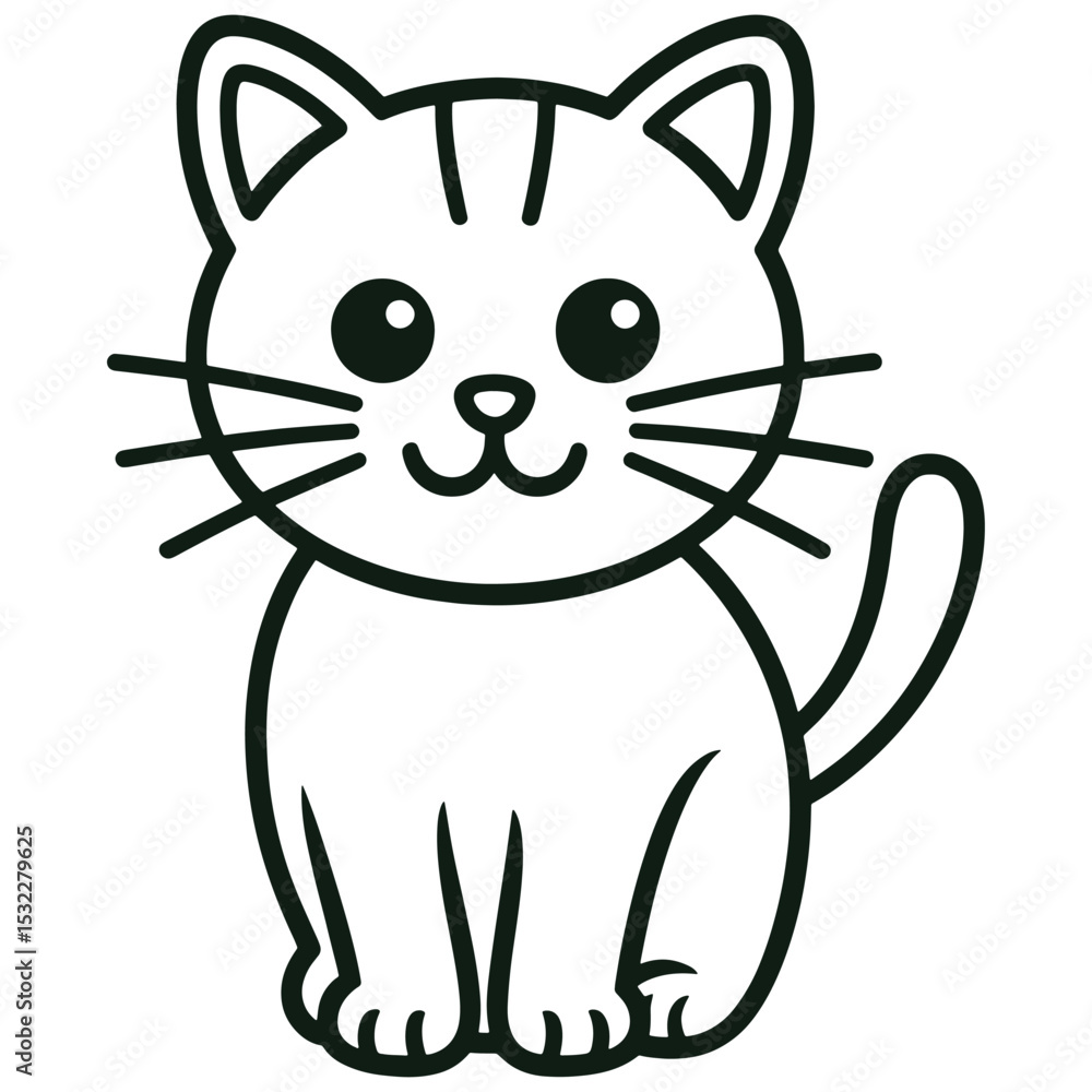 Cute Cartoon Cat Line Drawing – Black and White Kitty Illustration for Kids Coloring Page Cute Cartoon Cat Line Drawing – Black and White Kitty Illustration for Kids Coloring Page