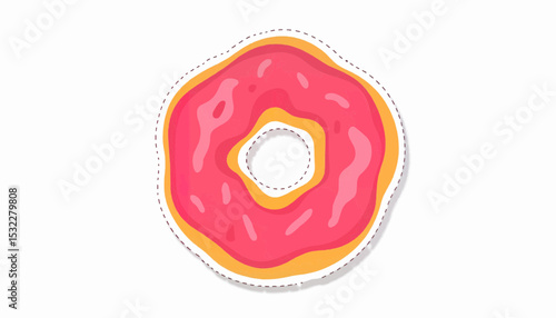 Colorful frosted donut with pink icing on white background  