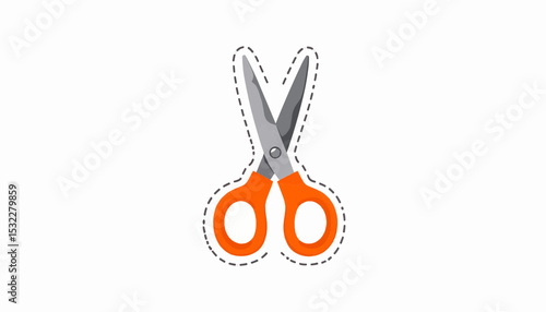 Scissors with orange handles on a white background  