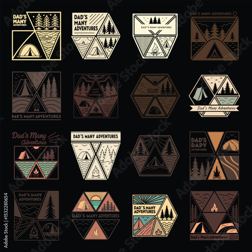  "Dad's Many Adventures" Geometric Outdoor Scenes T-Shirt Design Bundle for Father's Day