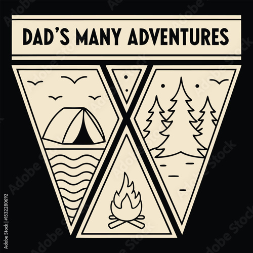 "Dad's Many Adventures" Geometric Outdoor Scenes T-Shirt Design