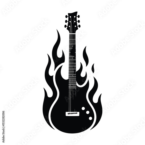 Fiery electric guitar silhouette design