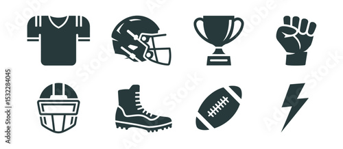 American Football Icons Set Jersey, Helmet, Trophy, and More
