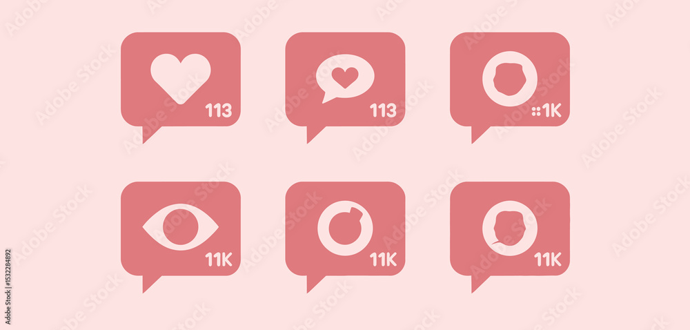 Social Media Icons Set Pink Speech Bubbles Social Media Icons Set Pink Speech Bubbles