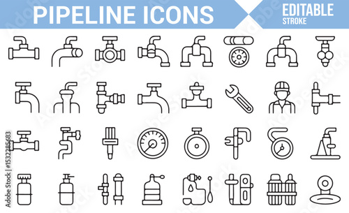Various Icons Representing Pipeline, Water Control, and Maintenance Tools