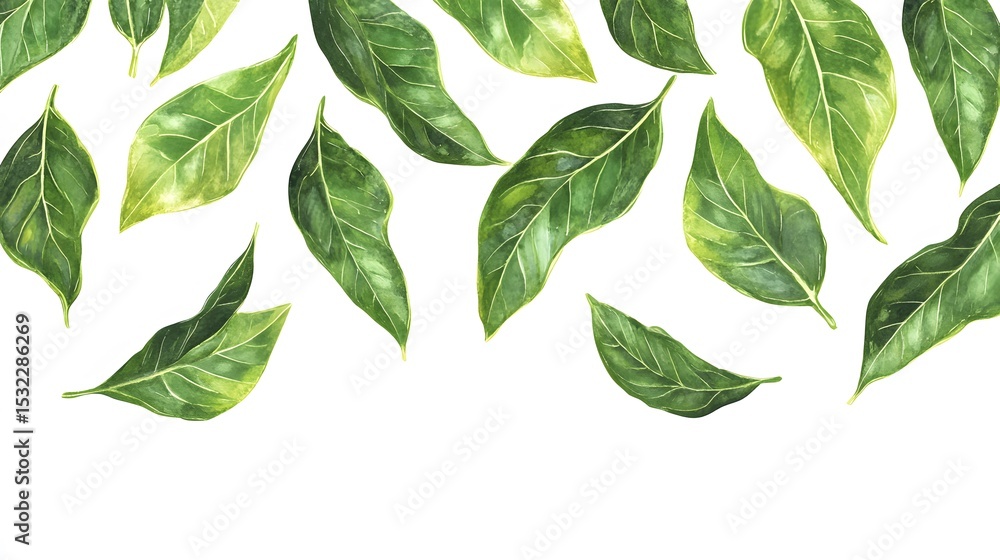 Watercolor Green Leaves Falling Pattern Design Watercolor Green Leaves Falling Pattern Design