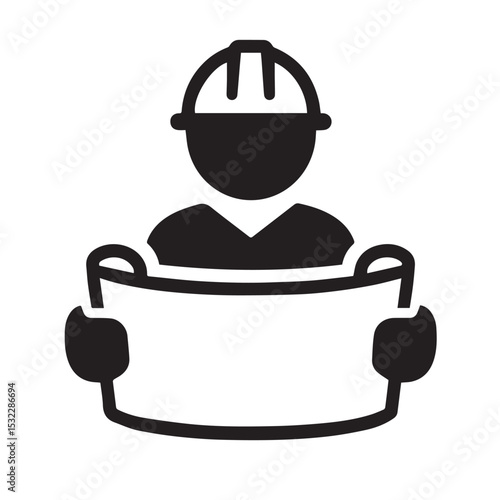 Construction Worker Holding Blueprint Icon