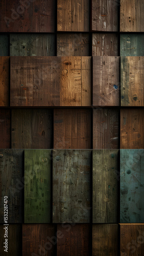Wallpaper Mural Old wooden wall, abstract wooden blocks texture design, modern art installation with repurposed wooden pallets, abstract wooden cubes wall texture dark and gold. Torontodigital.ca