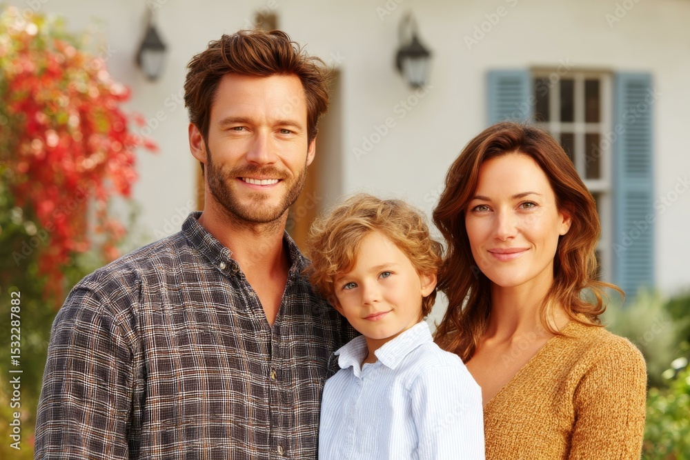 Fototapeta premium Happy Family Portrait in Front of a House