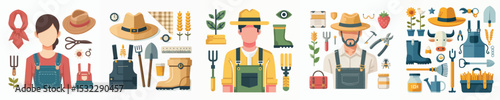 vector set of farmer accessories
