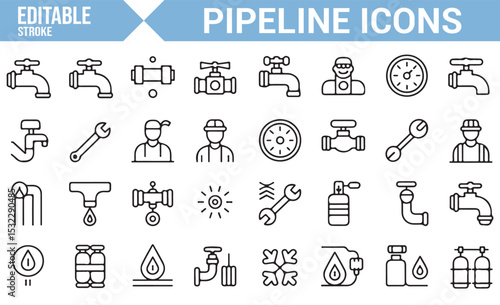 Set of Editable Pipeline Symbols | Water, Gas, Plumbing, and Mechanic Icons

