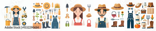vector set of farmer accessories