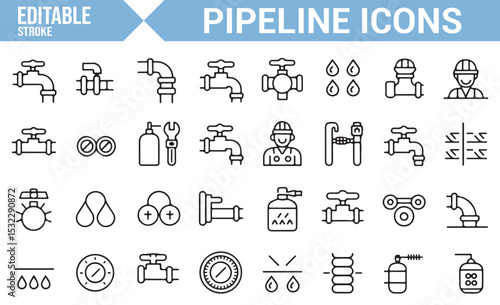 Editable Pipe and Valve Icons | Plumbing and Pipeline Symbols for Industry