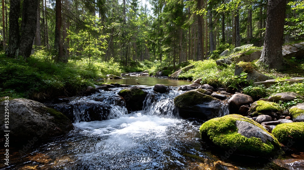 Fototapeta premium Forest stream cascading over rocks