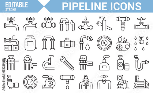 Editable Pipeline Icon Set | Water, Gas, and Plumbing Symbols