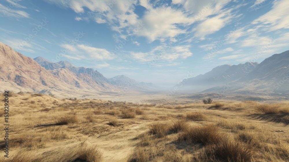 Fototapeta premium Serene Desert Valley Landscape Under a Vast Sky