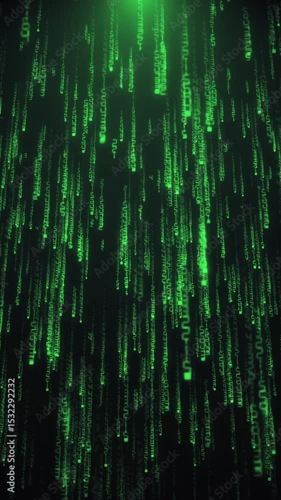 Matrix style futuristic background with cascading streams of green digital code with glitch effect. Cybersecurity and hacking concept. Full HD and looping vertical cyber technology background. Matrix style futuristic background with cascading streams of green digital code with glitch effect. Cybersecurity and hacking concept. Full HD and looping vertical cyber technology background.