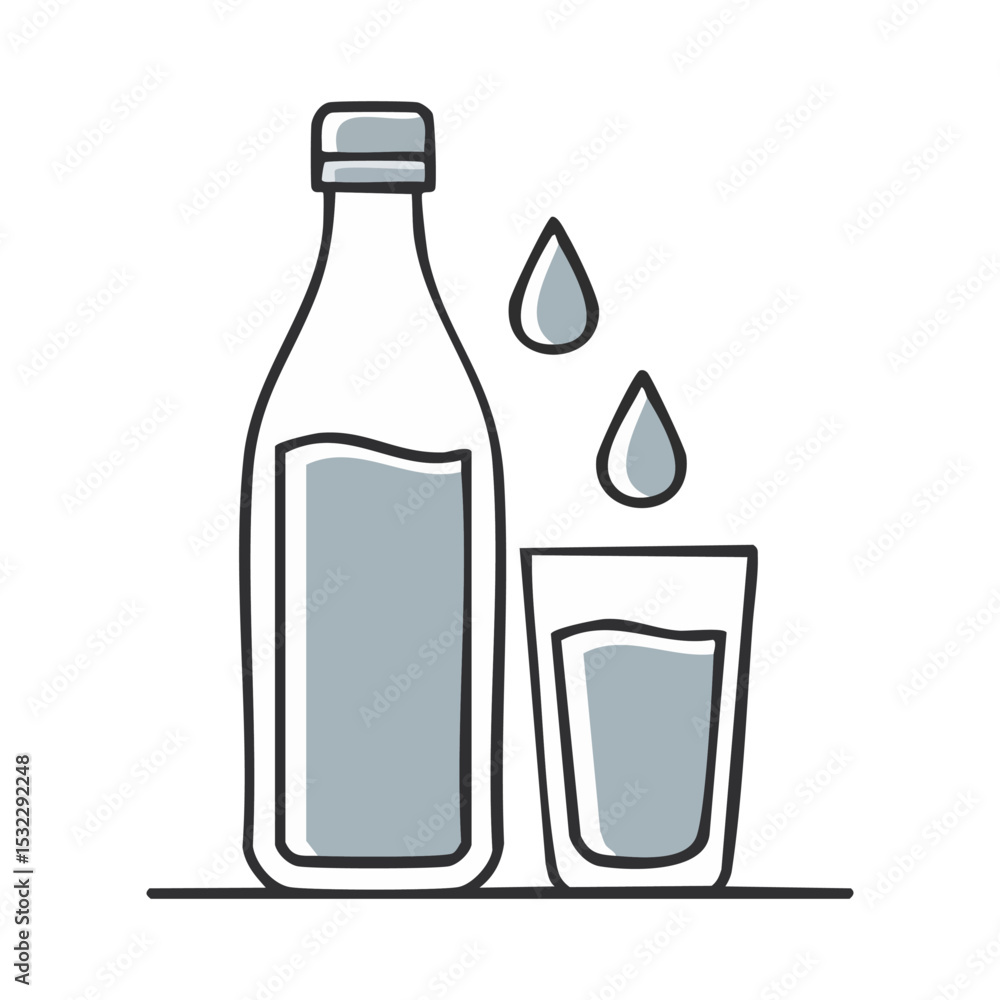bottle and glass of water bottle and glass of water