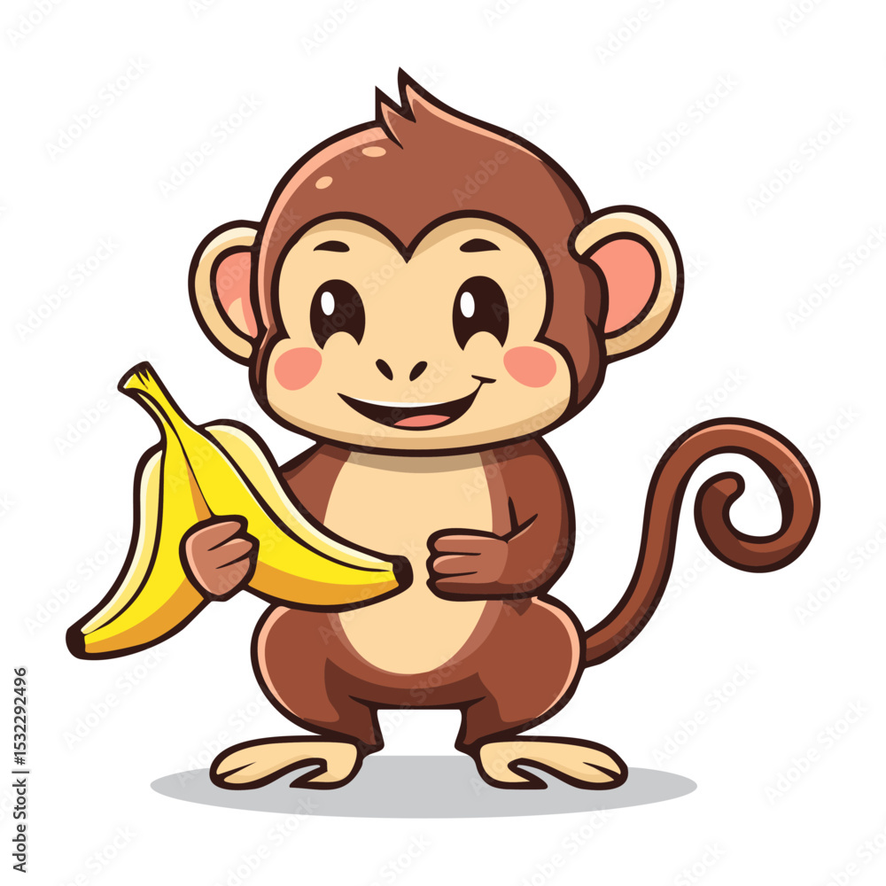 Fototapeta premium Cute cartoon monkey isolated on white background. Vector illustration. 