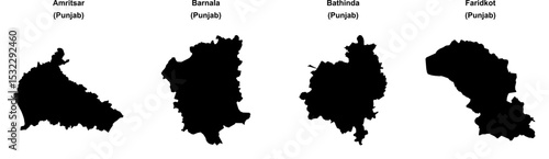 Amritsar, Barnala, Bathinda, Faridkot outline maps