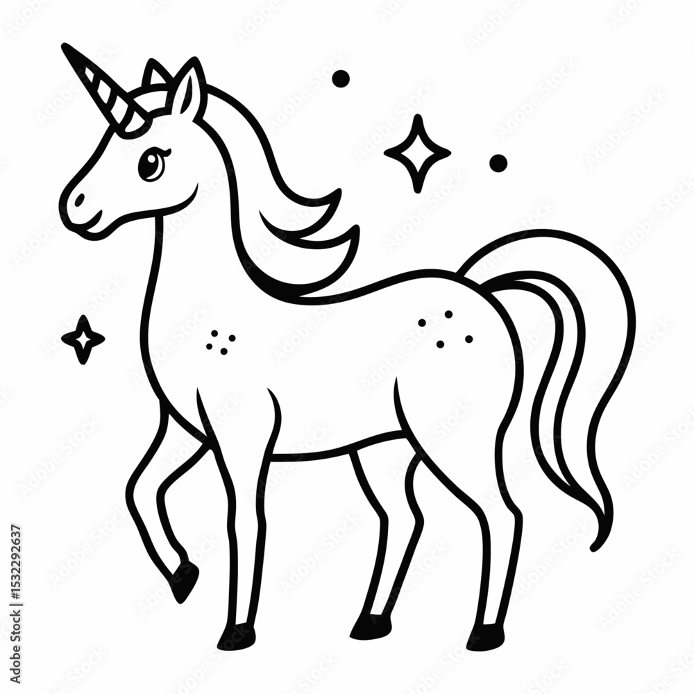 Obraz premium Magical Unicorn Illustration Line Art of a Mythical Creature
