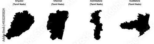 Ariyalur, Chennai, Coimbatore, Cuddalore outline maps