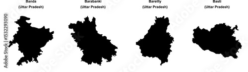 Banda, Barabanki, Bareilly, Basti outline maps