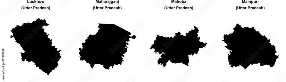 Obraz premium Lucknow, Maharajganj, Mahoba, Mainpuri outline maps