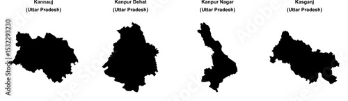 Kannauj, Kanpur Dehat, Kanpur Nagar, Kasganj outline maps