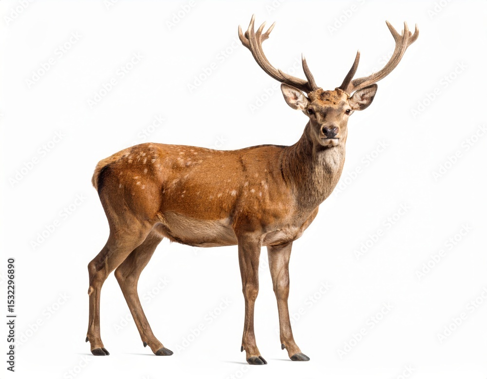 Obraz premium Wild deer over white background, no shadow