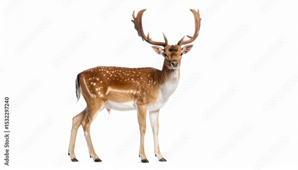 Fototapeta premium Wild deer over white background, no shadow
