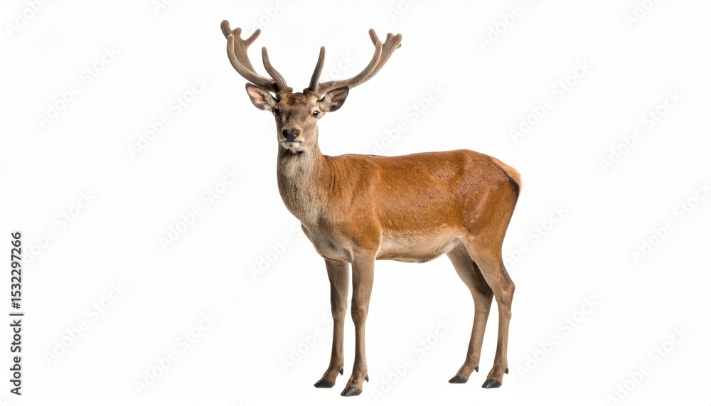 Fototapeta premium Wild deer over white background, no shadow