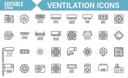 Icon Collection for Air Ventilation and AC Systems | Editable HVAC Symbols