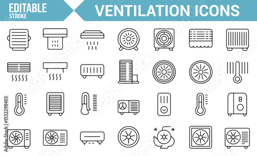 HVAC and Ventilation Icons | Cooling, Heating, and Airflow Symbol Set for Design
