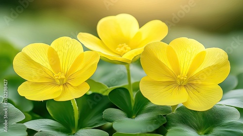 Yellow Flower Blooms with Green Leaves